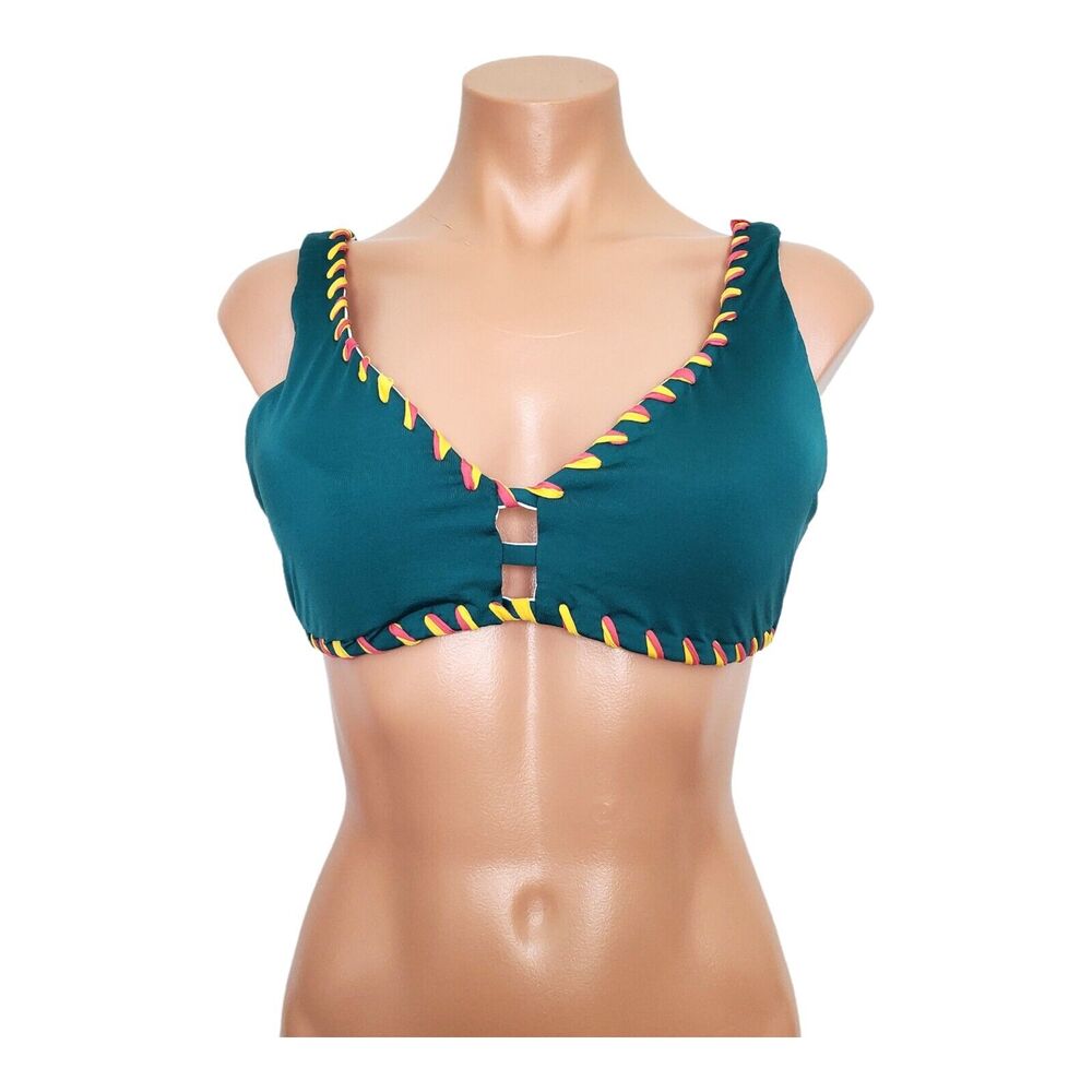 Becca reversible bikini top green white fits D cup